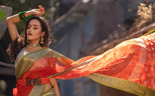 Orange Bengal silk Handloom Saree