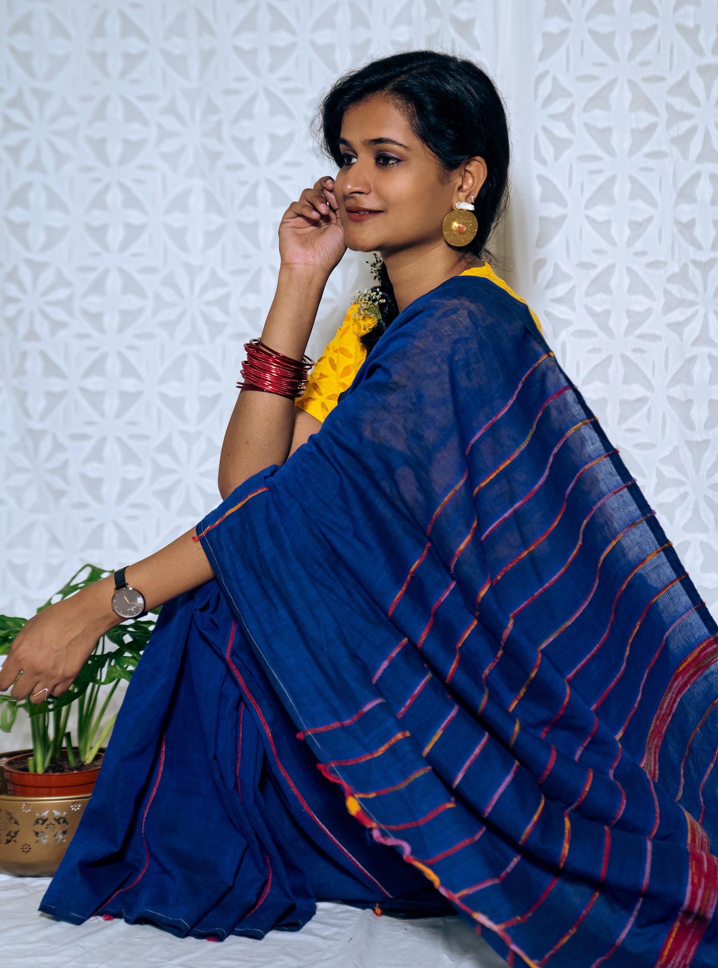 Blue Khesh Handwoven Cotton Saree