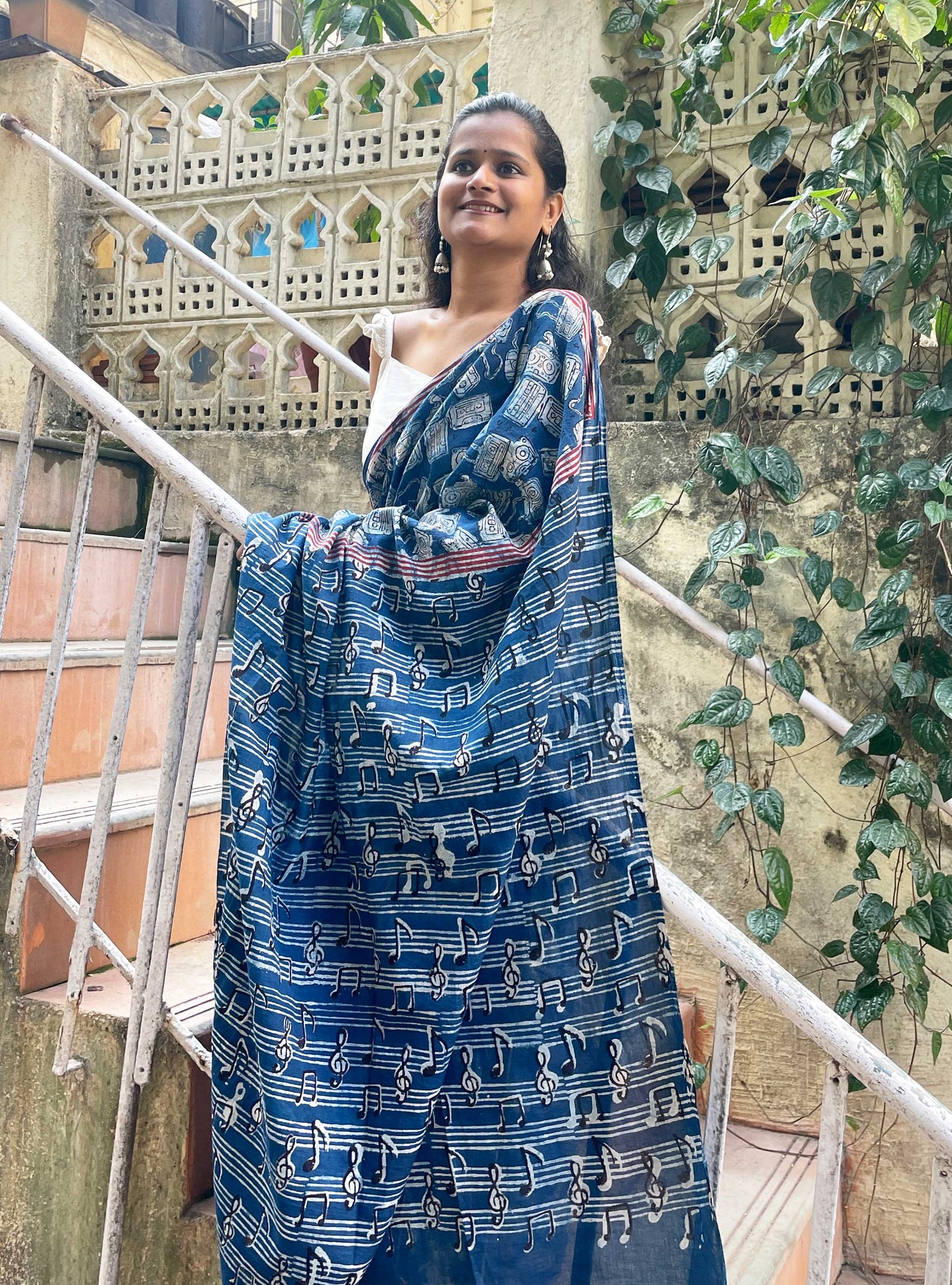 Cassette Indigo Natural Dye Dabu Cotton Saree