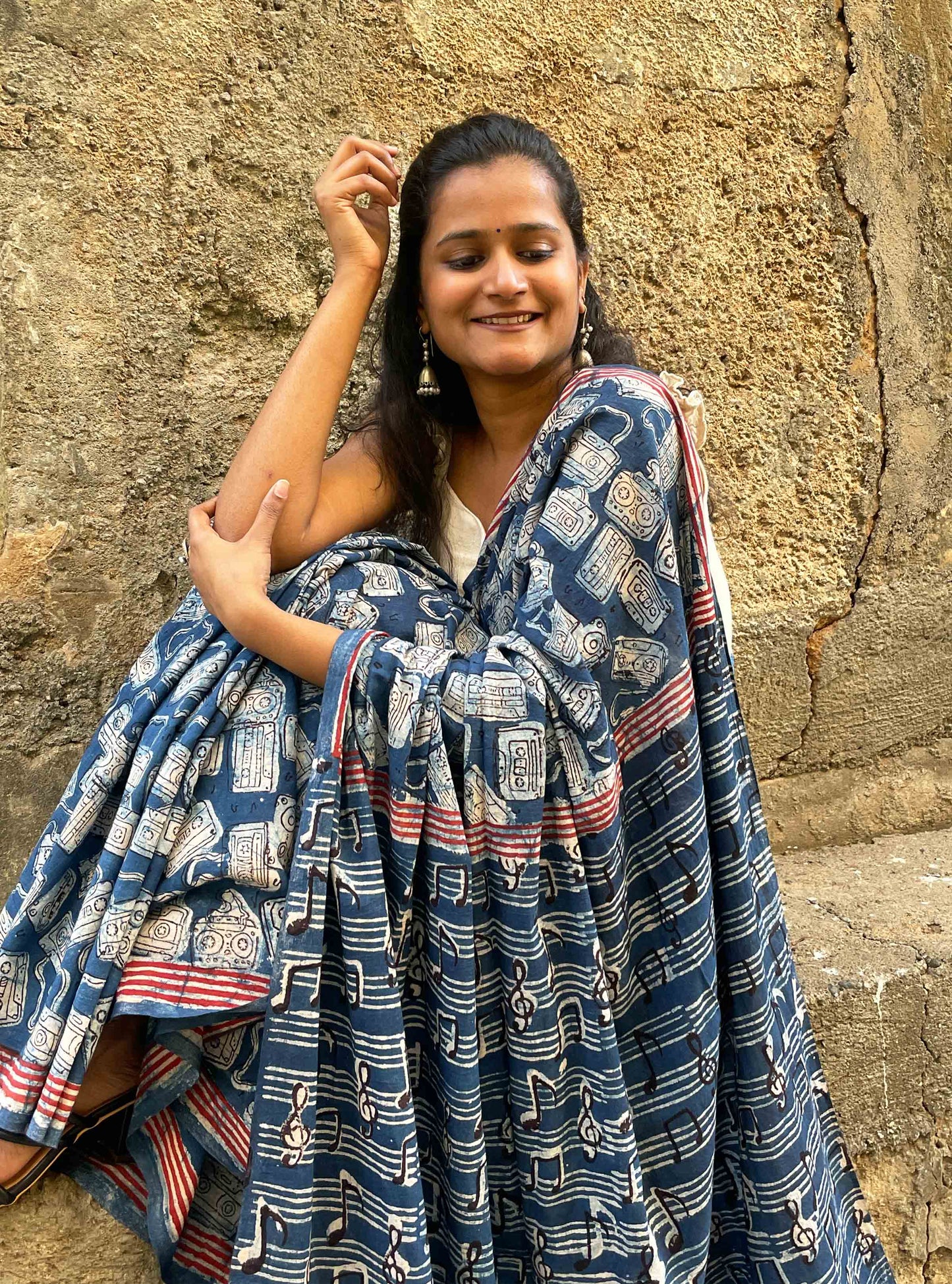 Cassette Indigo Natural Dye Dabu Cotton Saree