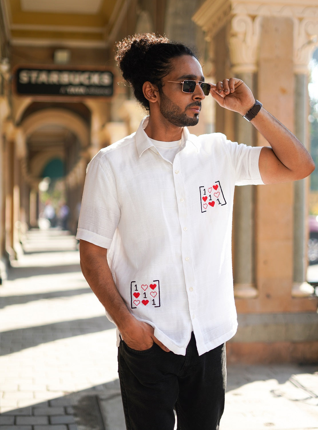 Heart and Matrix Embroidered Shirt