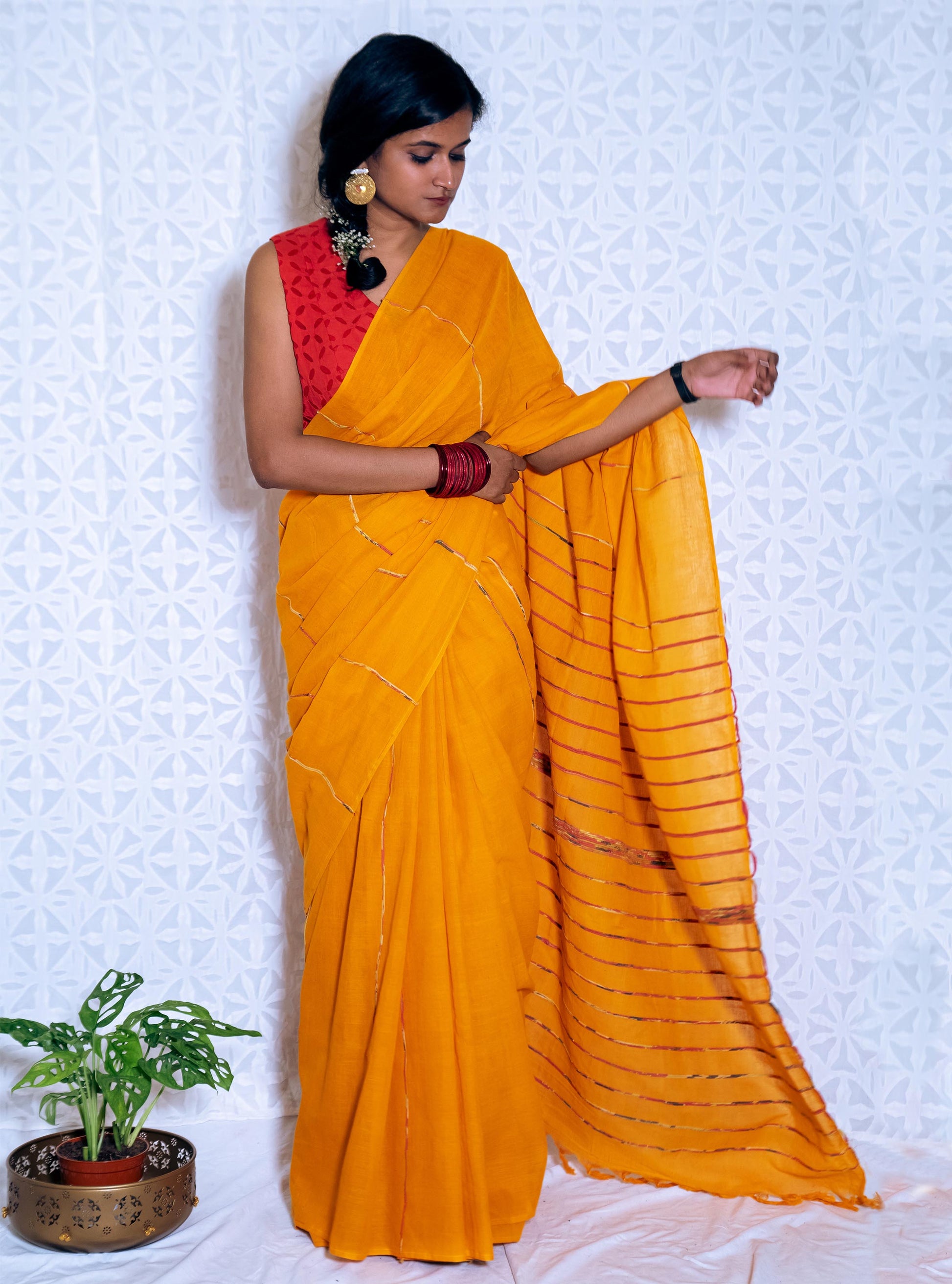 Mustard Yellow Khesh Handwoven Cotton Saree