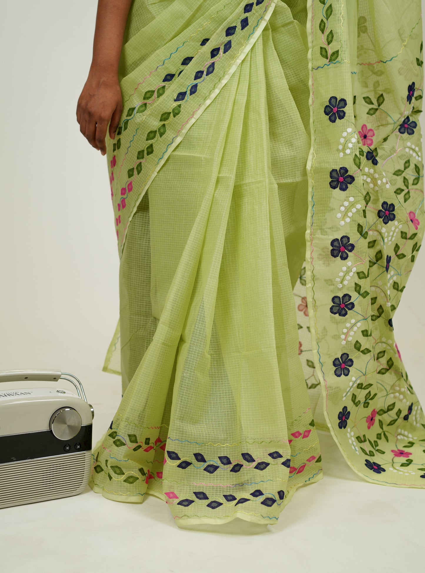 Green Phool Patti Kota cotton saree