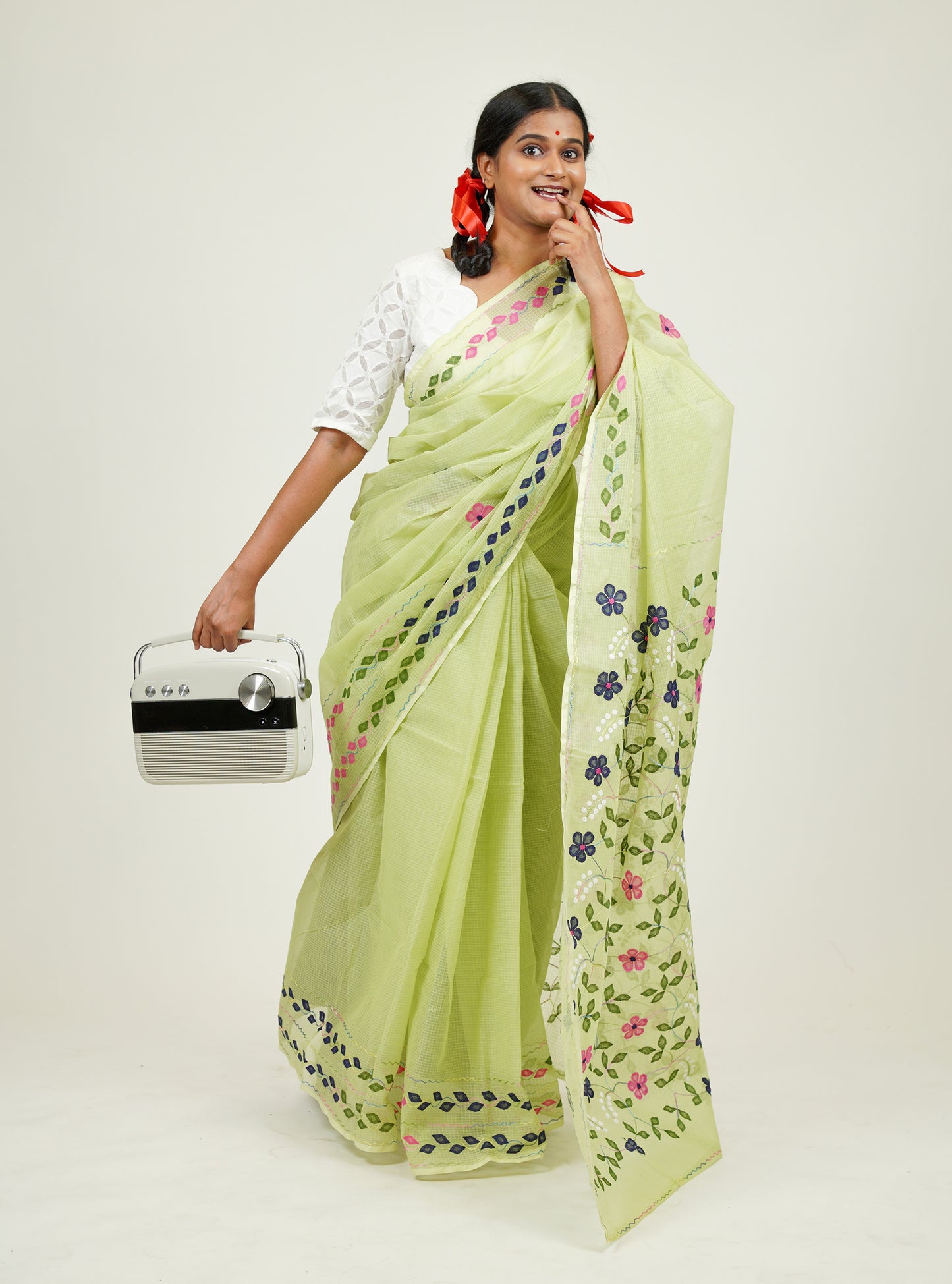 Green Phool Patti Kota cotton saree