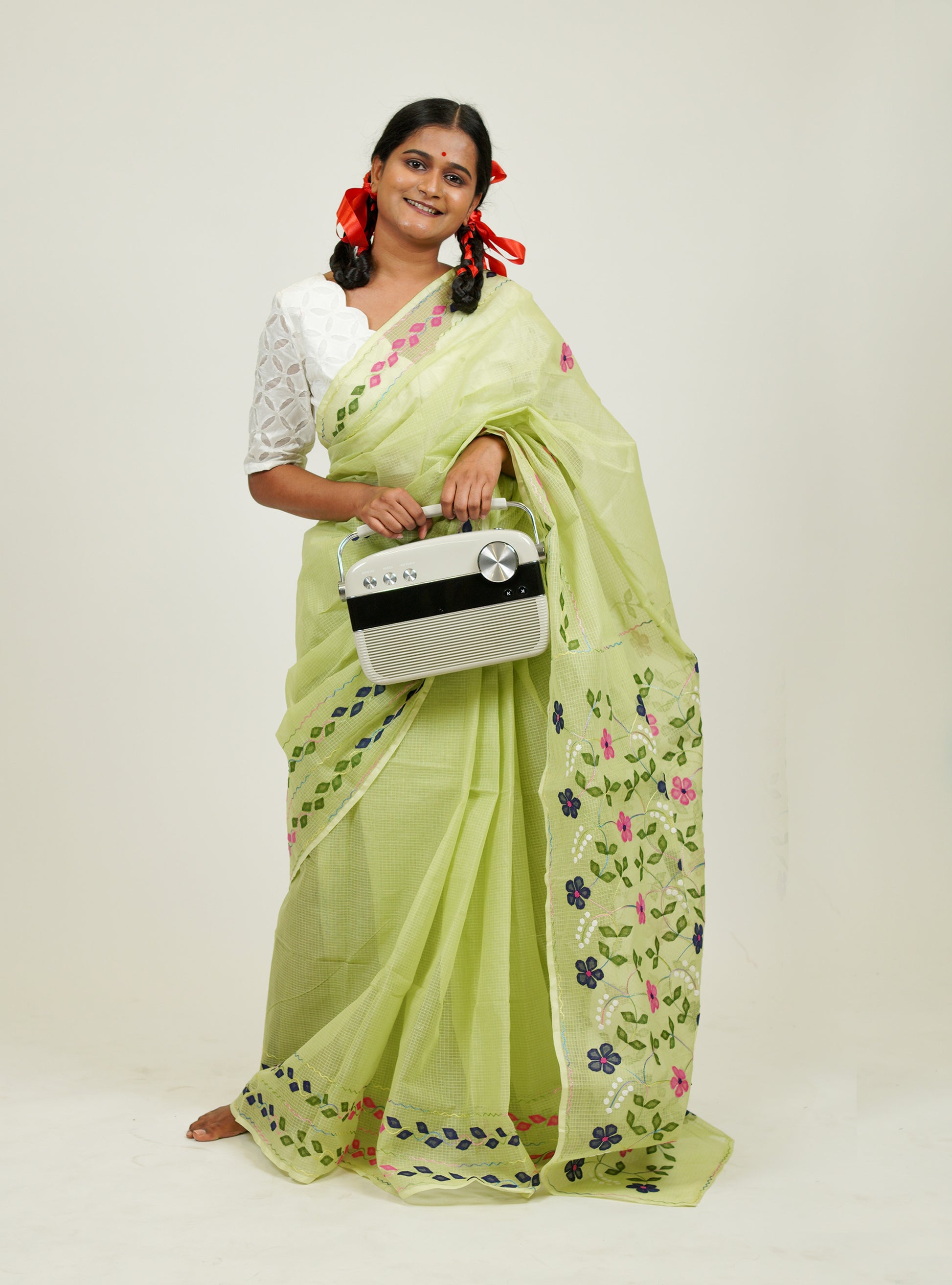 Green Phool Patti Kota cotton saree