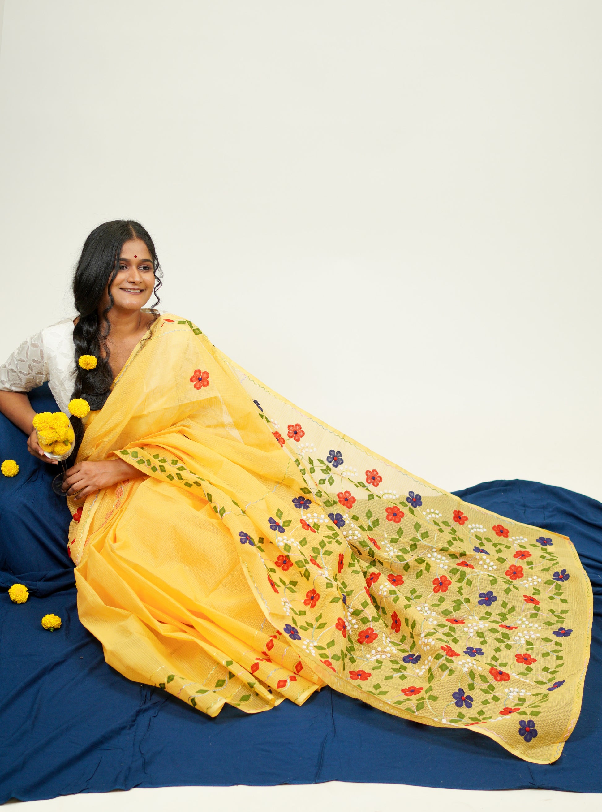 Yellow Pallu Pattern Phool-Patti Kota Cotton Saree –