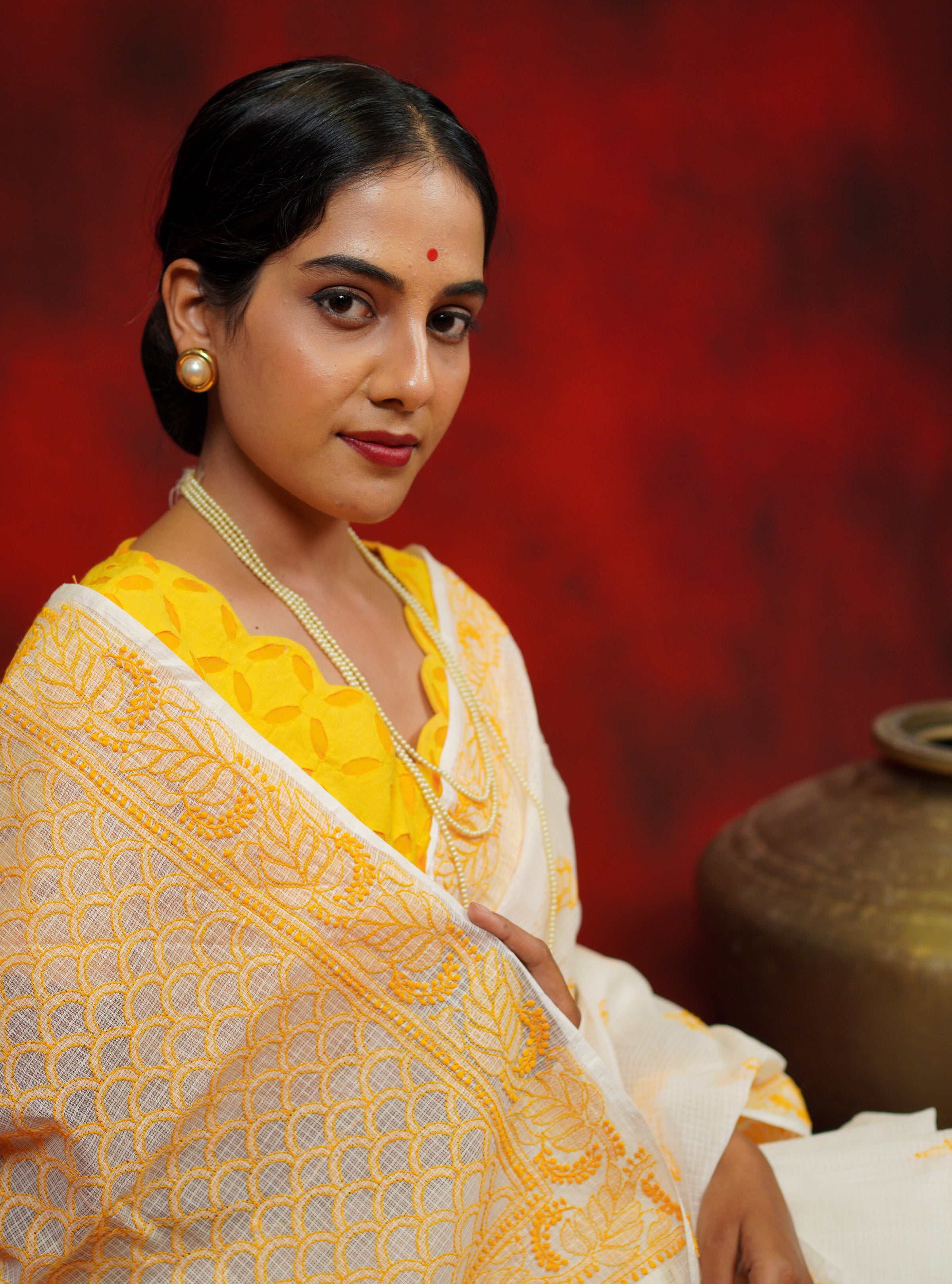 Off white Chikankari Saree with Mukaish